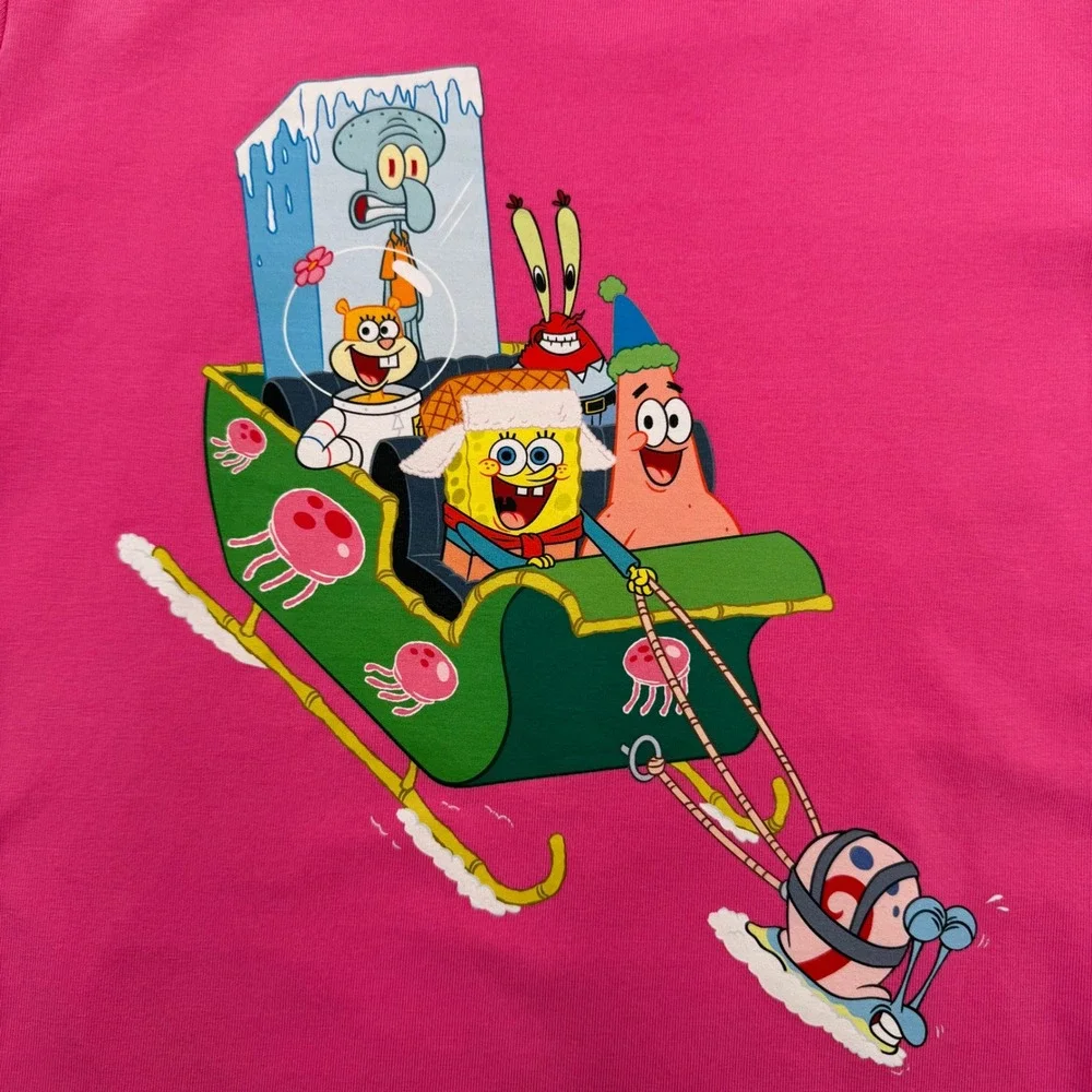 NEW‎ Andy Evan Spongebob Squarepants Shirt Girls 6 Pink Sleigh Ride Tee Holiday